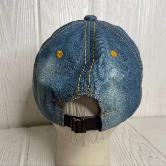 YMF Las Vegas Denim Cap Hat Bedazzled Pearls Distressed Adjustable - Picture 3 of 8